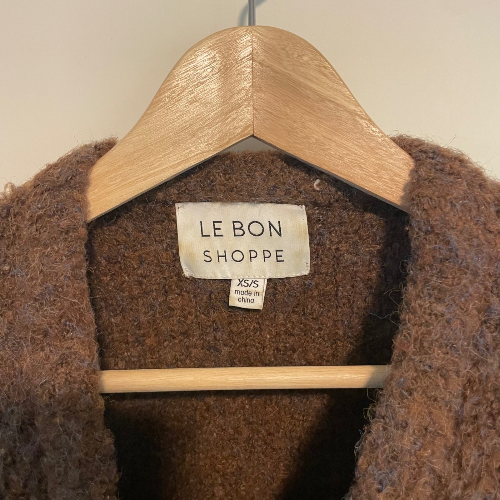 Le Bon Shoppe Envie Sweater Xs/S Brown Boucle Knit Crew Neck Pullover — image 4 of 6